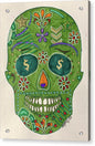 Green Machine Skull Drawing/Doodle - Acrylic Print