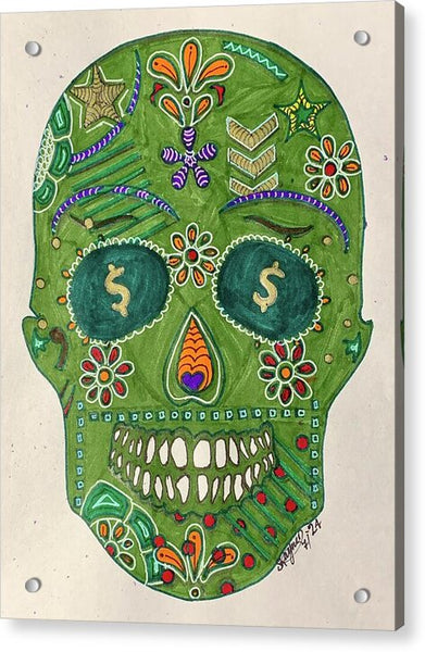 Green Machine Skull Drawing/Doodle - Acrylic Print