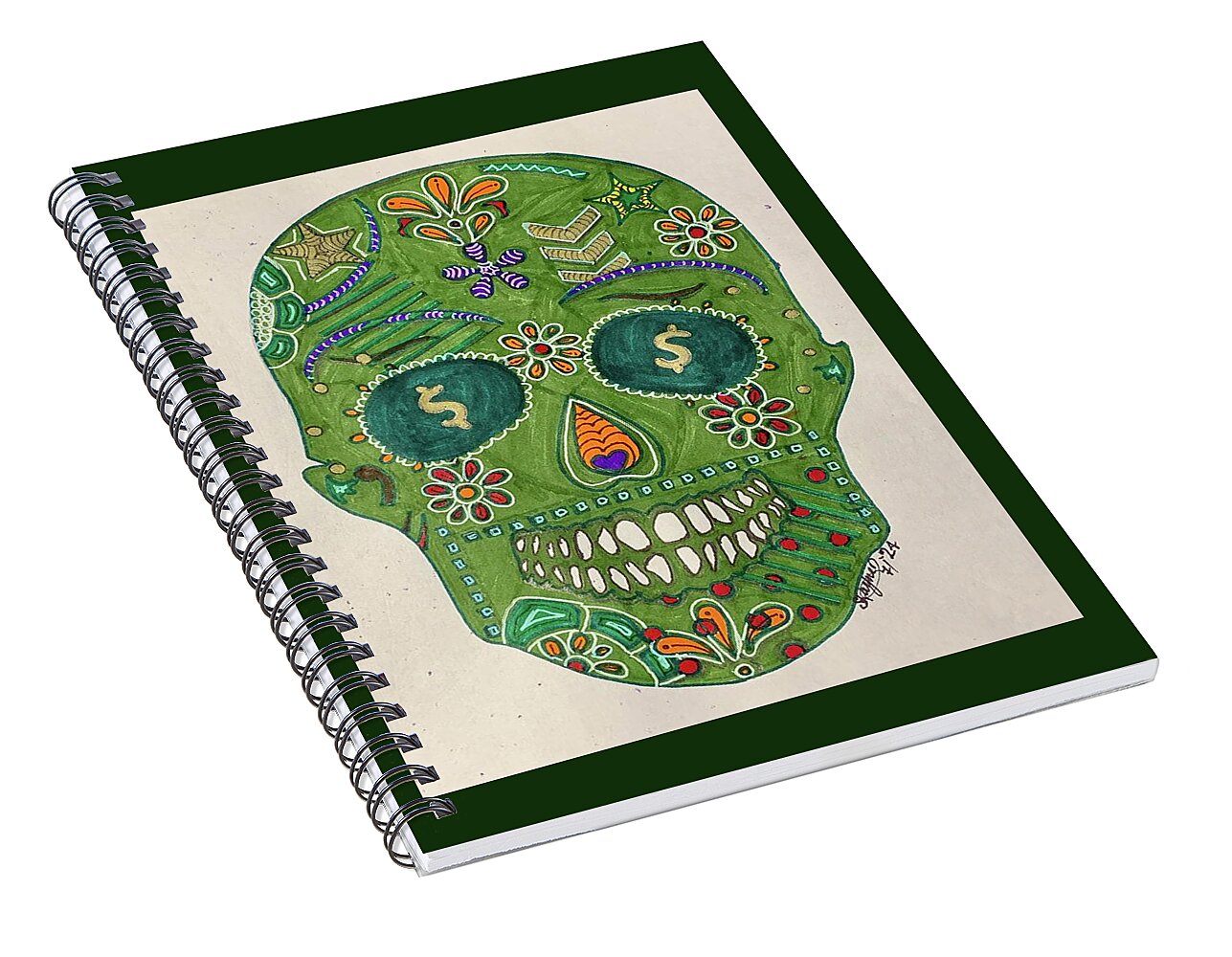 Green Machine Skull Drawing/Doodle - Spiral Notebook