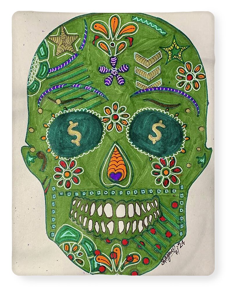 Green Machine Skull Drawing/Doodle - Blanket