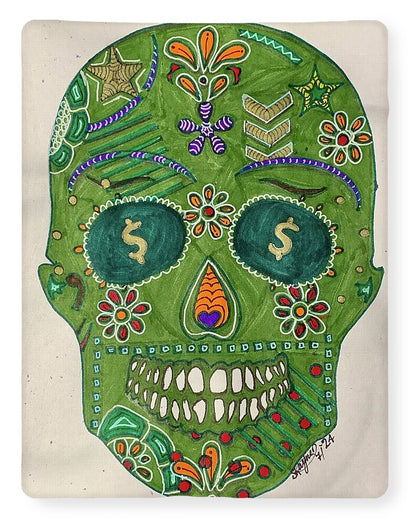 Green Machine Skull Drawing/Doodle - Blanket