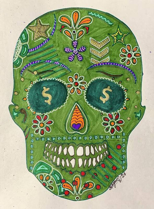 Green Machine Skull Drawing/Doodle - Art Print