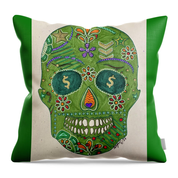 Green Machine Skull Drawing/Doodle - Throw Pillow