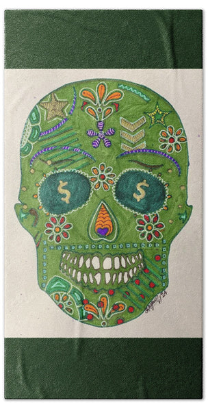 Green Machine Skull Drawing/Doodle - Bath Towel