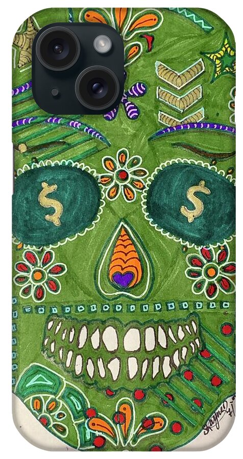 Green Machine Skull Drawing/Doodle - Phone Case