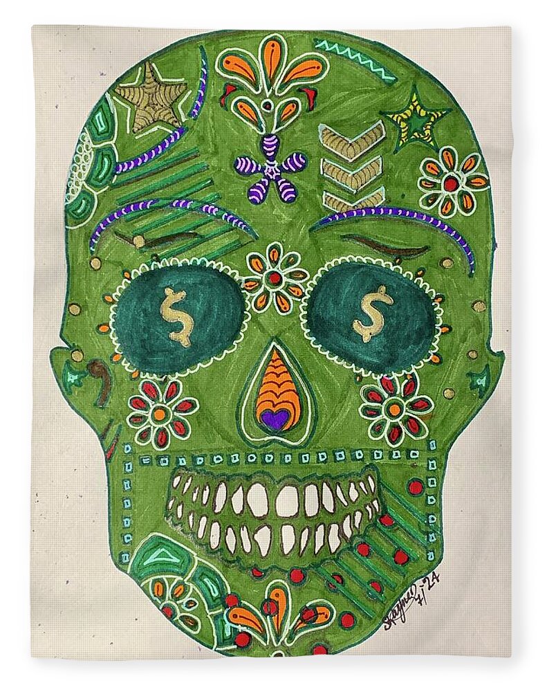 Green Machine Skull Drawing/Doodle - Blanket