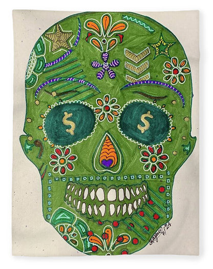 Green Machine Skull Drawing/Doodle - Blanket