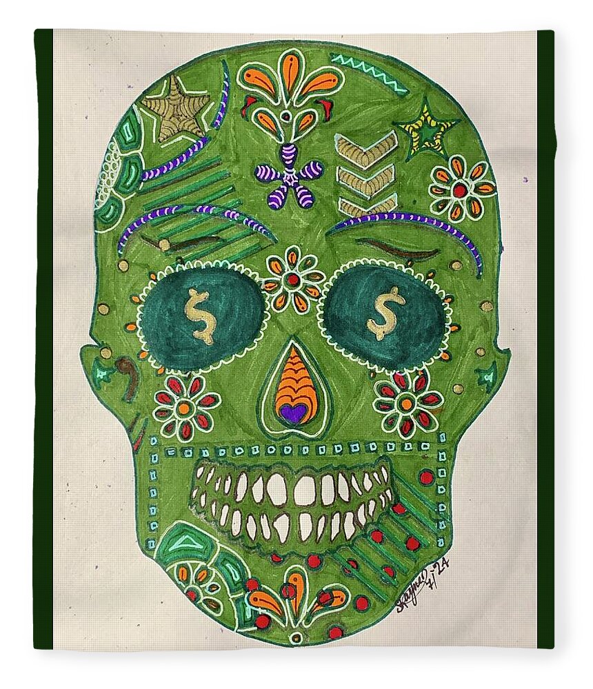 Green Machine Skull Drawing/Doodle - Blanket
