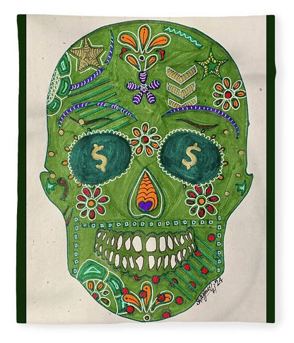 Green Machine Skull Drawing/Doodle - Blanket