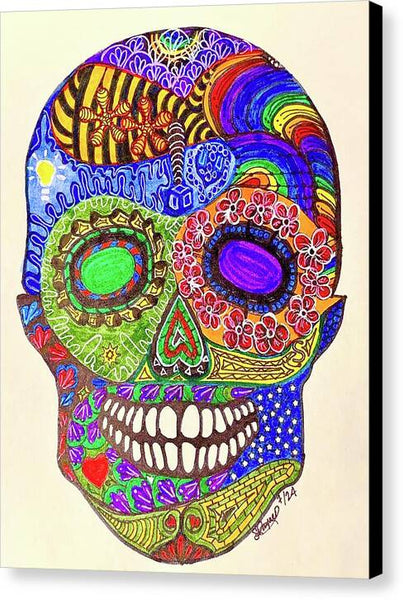 Hippy Sugar Skull Drawing/ Doodle - Canvas Print