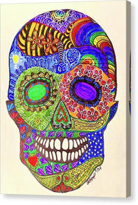 Hippy Sugar Skull Drawing/ Doodle - Canvas Print