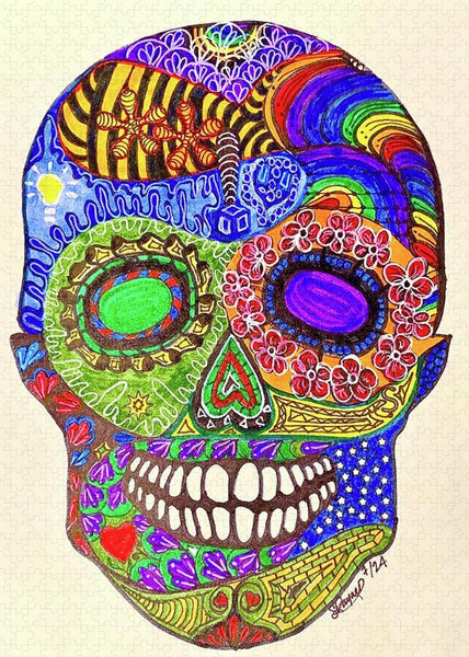 Hippy Sugar Skull Drawing/ Doodle - Puzzle