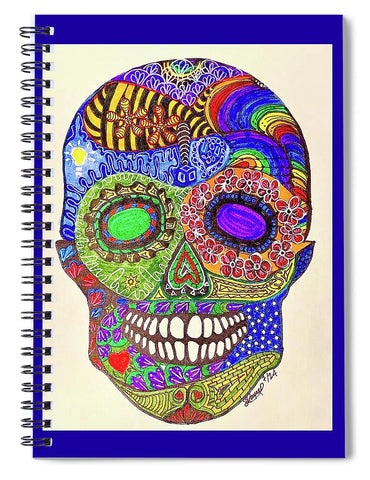 Hippy Sugar Skull Drawing/ Doodle - Spiral Notebook