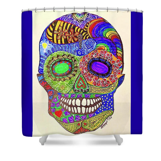 Hippy Sugar Skull Drawing/ Doodle - Shower Curtain