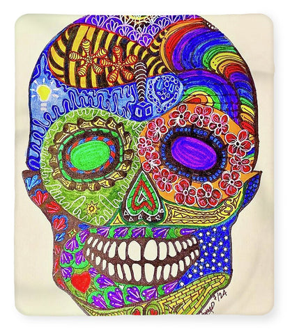Hippy Sugar Skull Drawing/ Doodle - Blanket