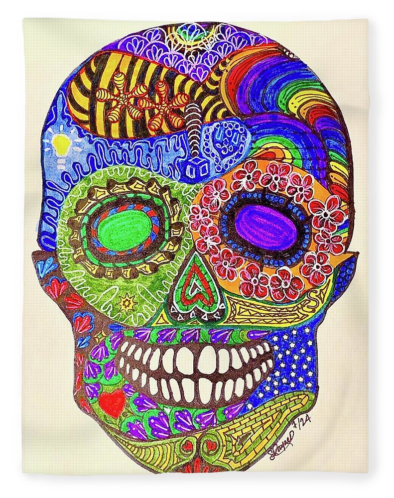 Hippy Sugar Skull Drawing/ Doodle - Blanket