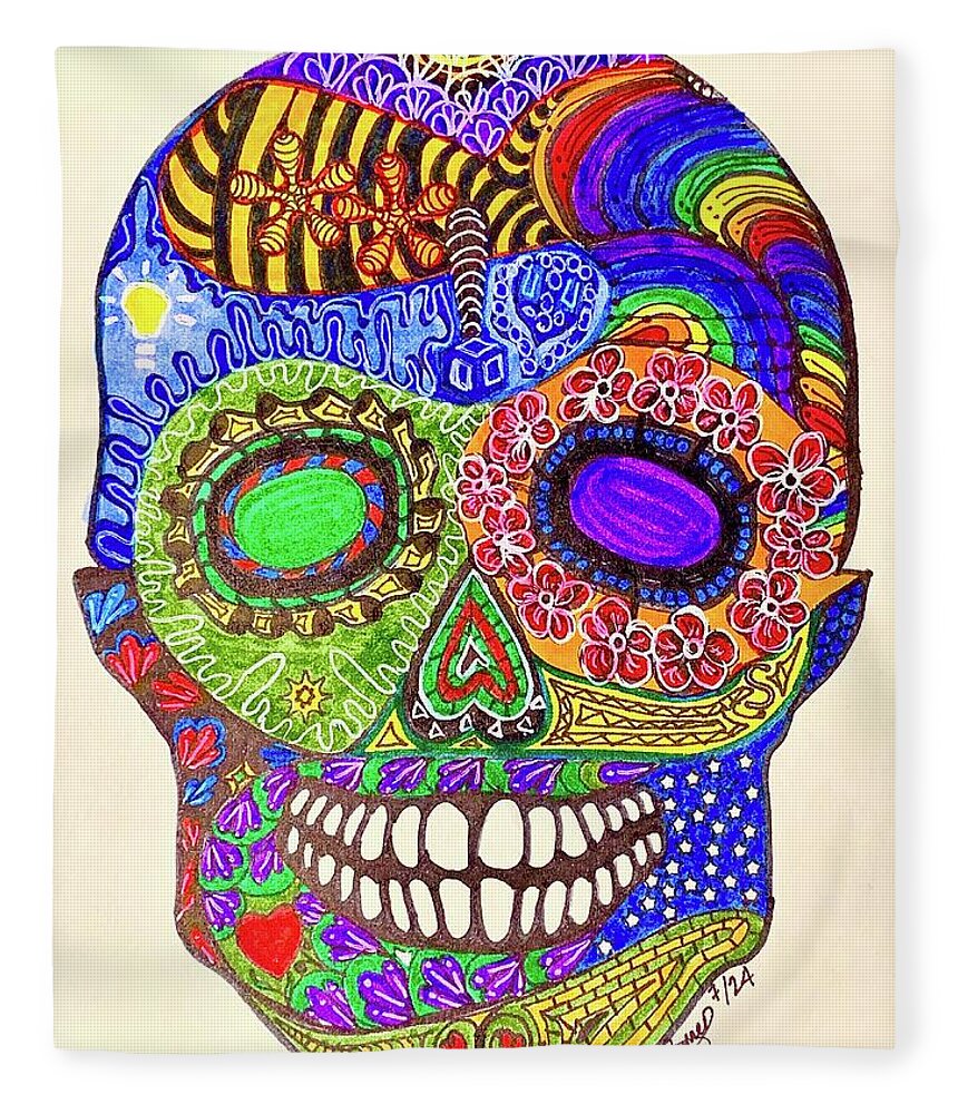 Hippy Sugar Skull Drawing/ Doodle - Blanket