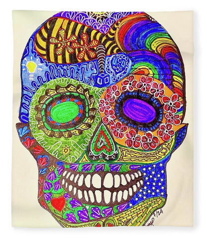 Hippy Sugar Skull Drawing/ Doodle - Blanket