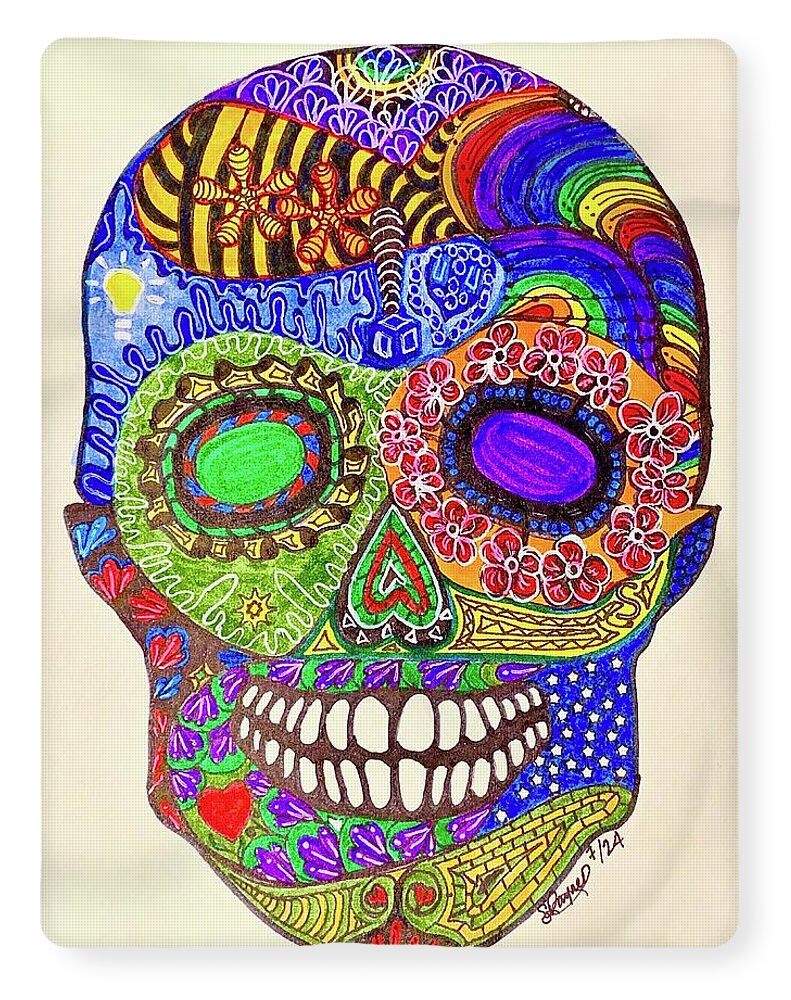 Hippy Sugar Skull Drawing/ Doodle - Blanket