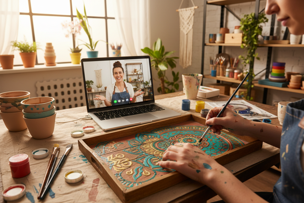 DIY tray transformation with Zoom coaching in background