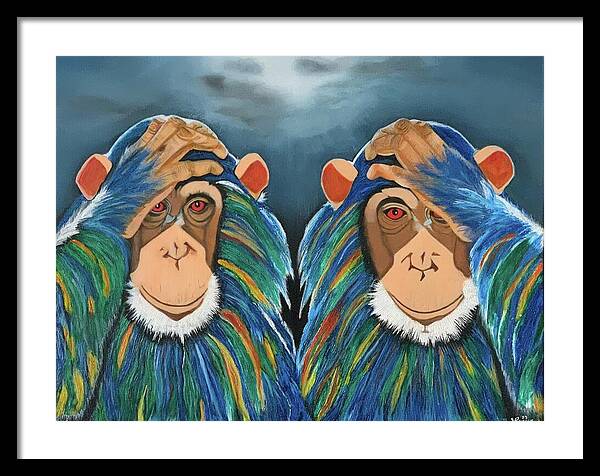 Monkeys In The Rain - Framed Print