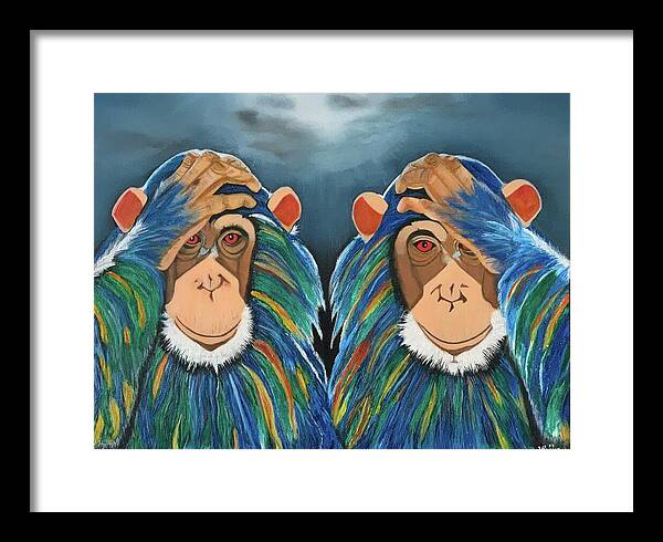 Monkeys In The Rain - Framed Print