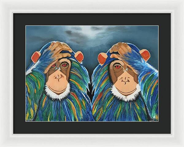 Monkeys In The Rain - Framed Print