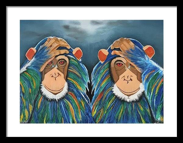 Monkeys In The Rain - Framed Print