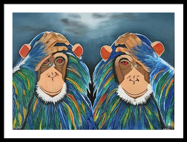 Monkeys In The Rain - Framed Print