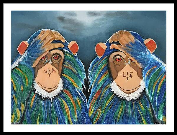 Monkeys In The Rain - Framed Print