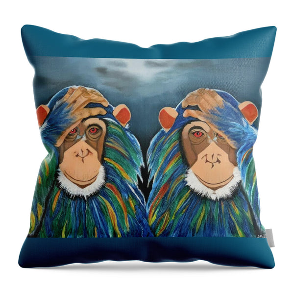 Monkeys In The Rain - Throw Pillow