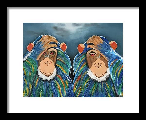 Monkeys In The Rain - Framed Print