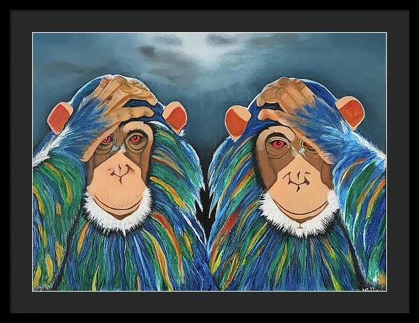 Monkeys In The Rain - Framed Print