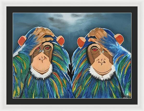 Monkeys In The Rain - Framed Print