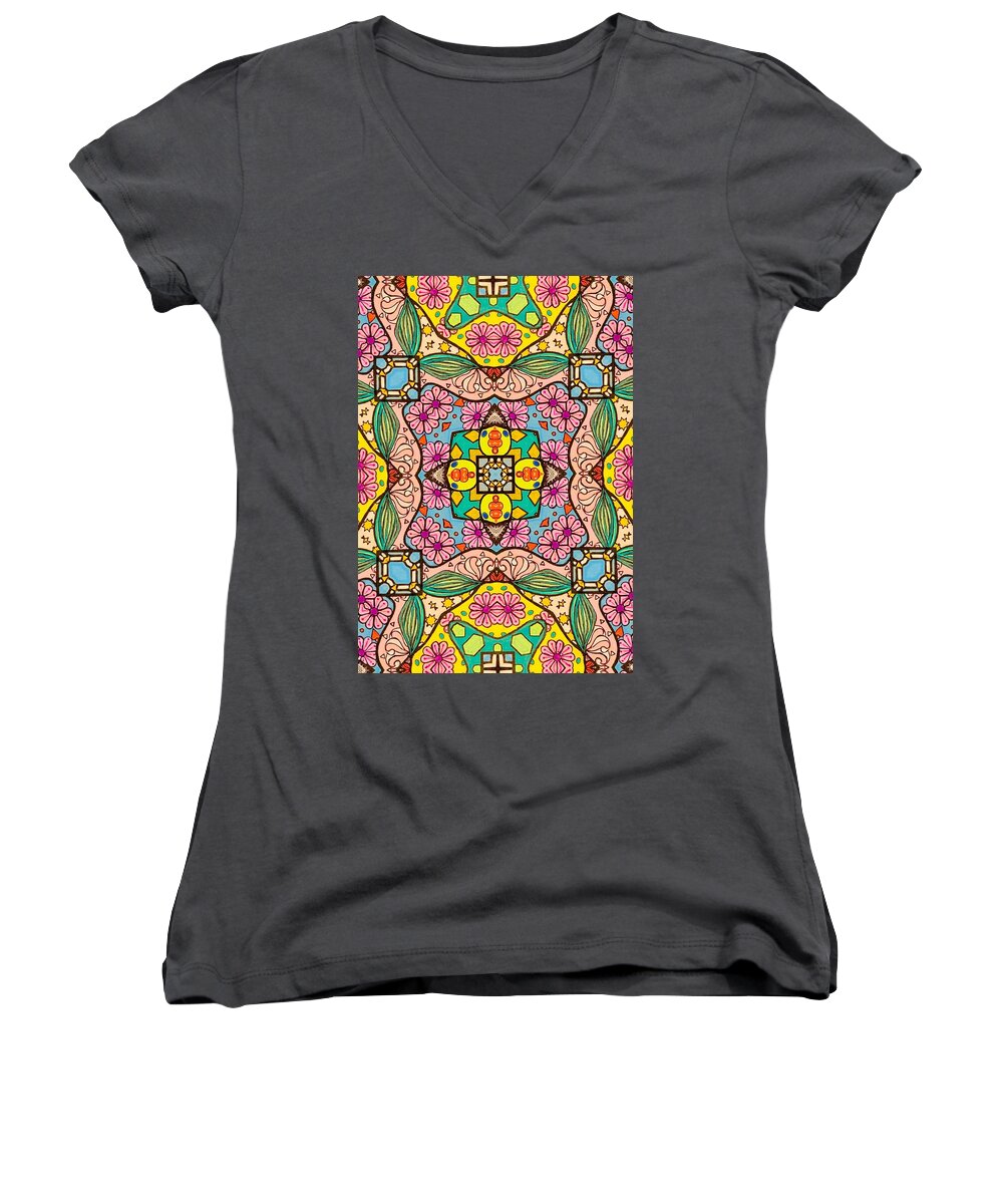 Pink Flower Doodle - Women's V-Neck