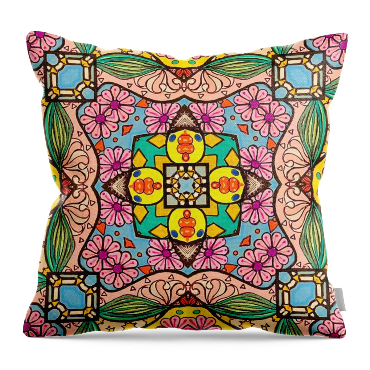 Pink Flower Doodle - Throw Pillow