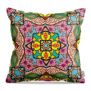 Pink Flower Doodle - Throw Pillow