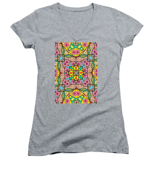 Pink Flower Doodle - Women's V-Neck