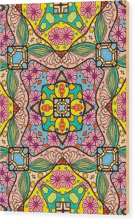 Pink Flower Doodle - Wood Print