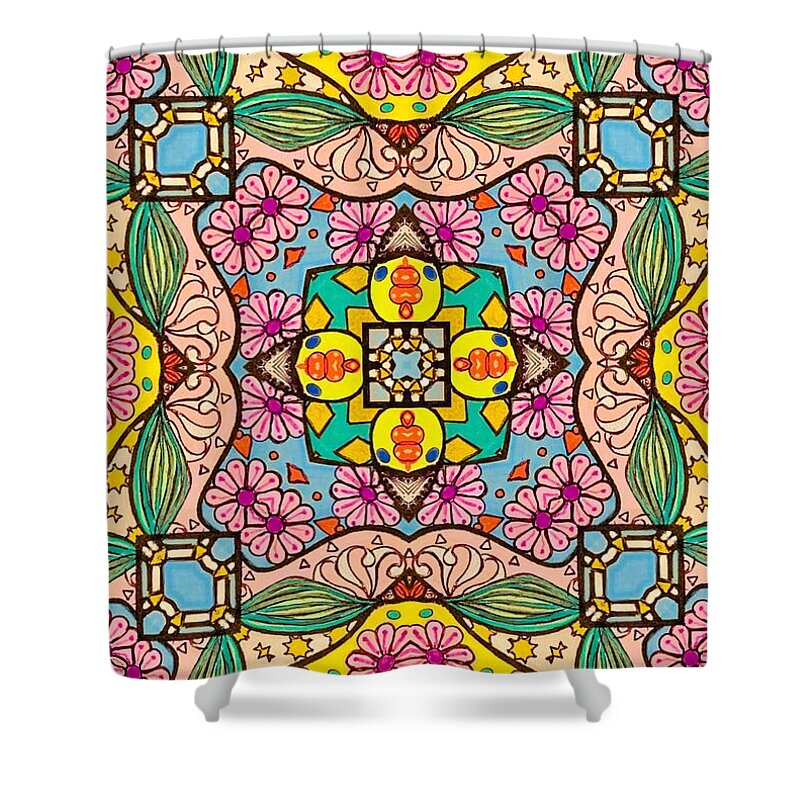 Pink Flower Doodle - Shower Curtain
