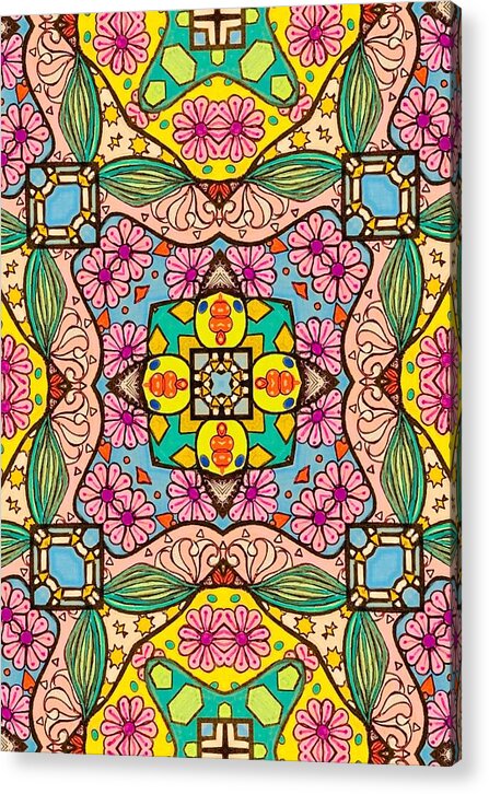 Pink Flower Doodle - Acrylic Print