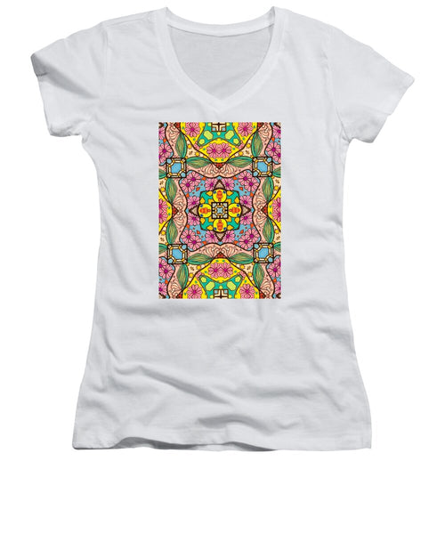 Pink Flower Doodle - Women's V-Neck