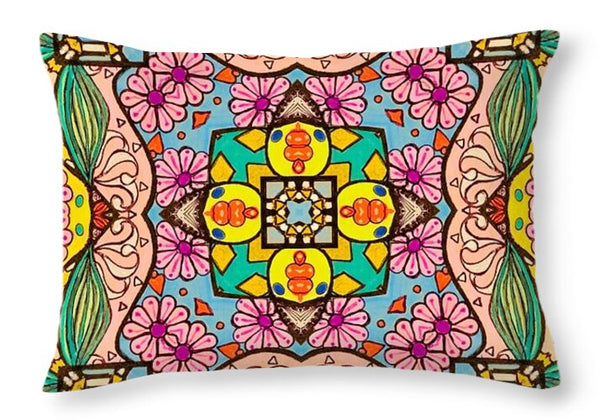 Pink Flower Doodle - Throw Pillow