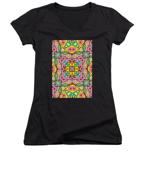 Pink Flower Doodle - Women's V-Neck