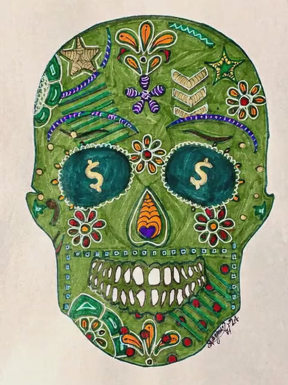 Green Machine Skull Drawing/ Doodle