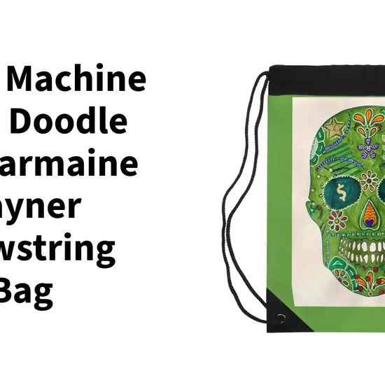 Green Machine Skull Doodle by Sharmaine Rayner Drawstring Bag by@Outfy