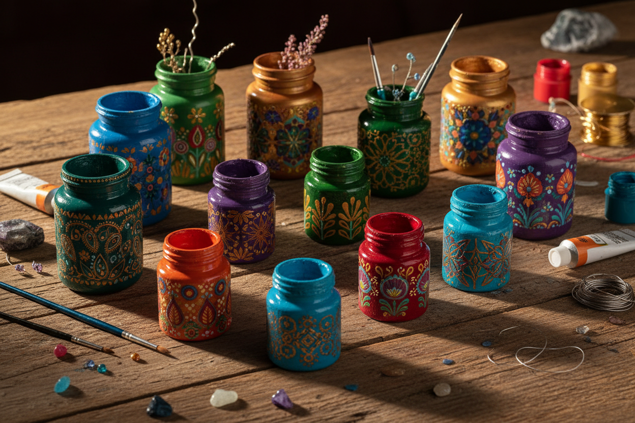Small Cosmetic Jars Upcycled Art