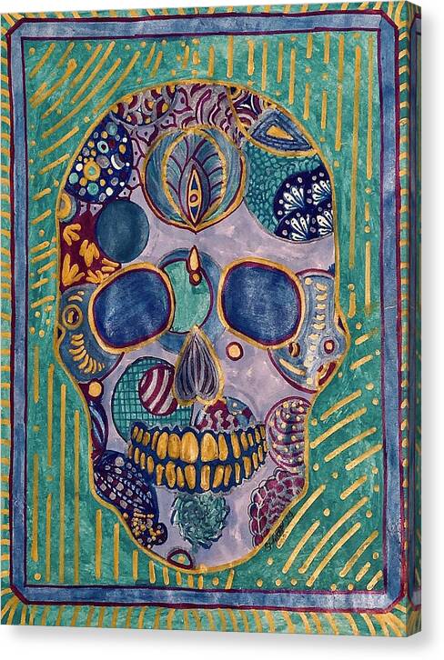 Turquoise Metallic Sugar Skull - Canvas Print