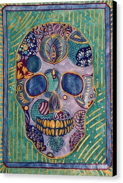 Turquoise Metallic Sugar Skull - Canvas Print