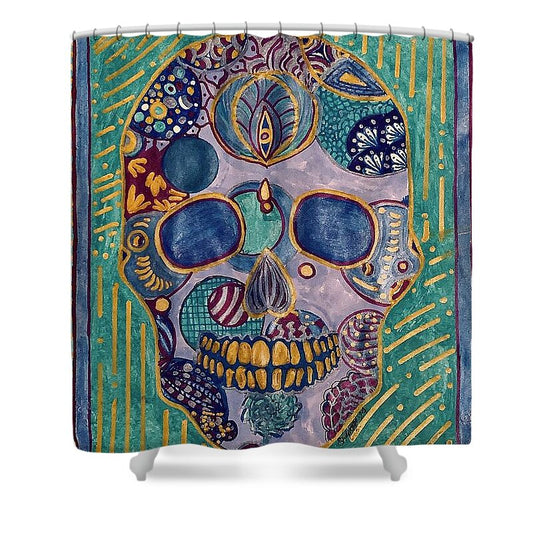 Turquoise Metallic Sugar Skull - Shower Curtain